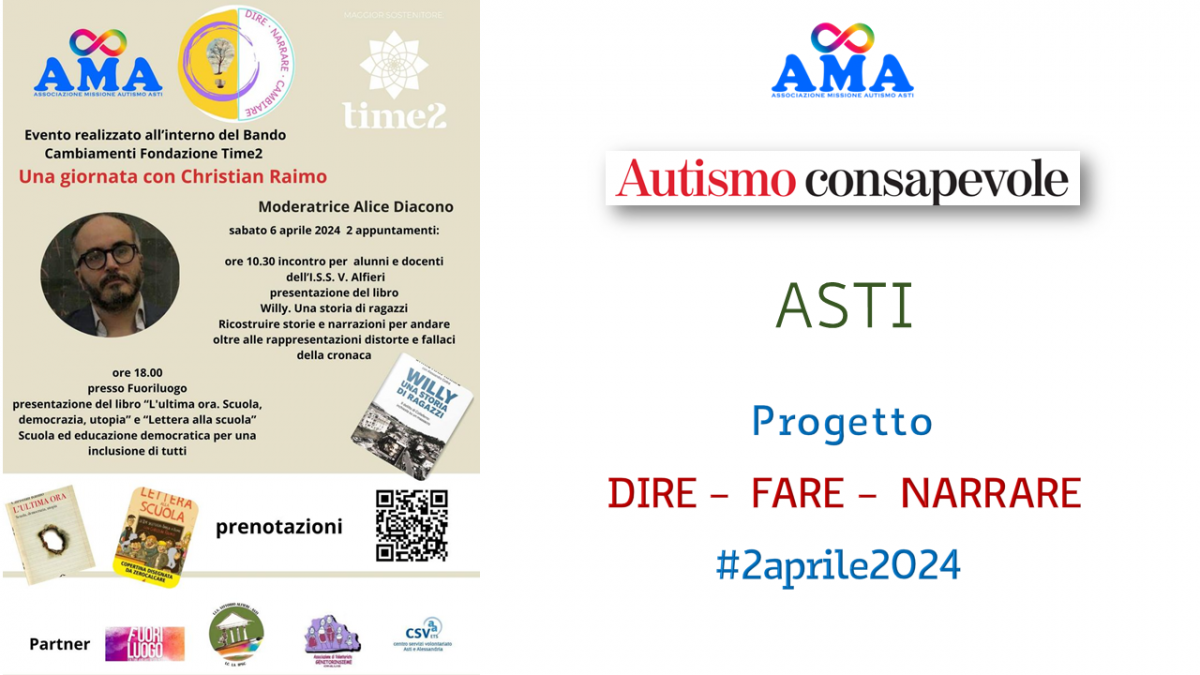 ASTI - associazione AMA- Progetto  DIRE – FARE – NARRARE   #2aprile2024  -  con Christian Raimo  Abbiamo parlato in modo intenso di scuola, educazione e cittadinanza. Pensando un mondo per tutti CAMBIA-MENTI .... 