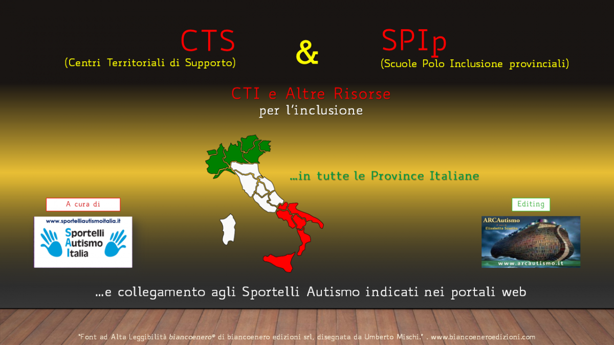 CTS - SPIp - CTI e altre risorse che sono state attivate per l'inclusione in tutte le regioni e province Italiane. Dove indicato sono resi disponibili i collegamenti ai rispettivi SpA (Sportelli Autismo) 