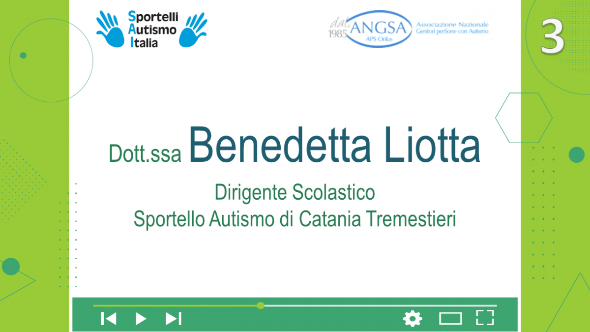 Convegno Nazionale Sportelli Autismo Italia - 3a Giornata - 26/10/23 L'intervento della Dr.ssa Benedetta Liotta (Dirigente Scolastico Sportello Autismo di Catania Tremestieri)