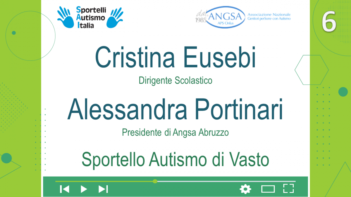 Convegno Nazionale Sportelli Autismo Italia - 2a Giornata - 20/10/23  Gli interventi di Cristina Eusebi (Dirigente Scolastico) e Alessandra Portinari (Presidente di ANGSA Abruzzo) - Sportello Autismo di Vasto dal titolo "Buona prassi: Percorsi di inclusione per allievi con autismo di livello di gravità 3 e i loro compagni".